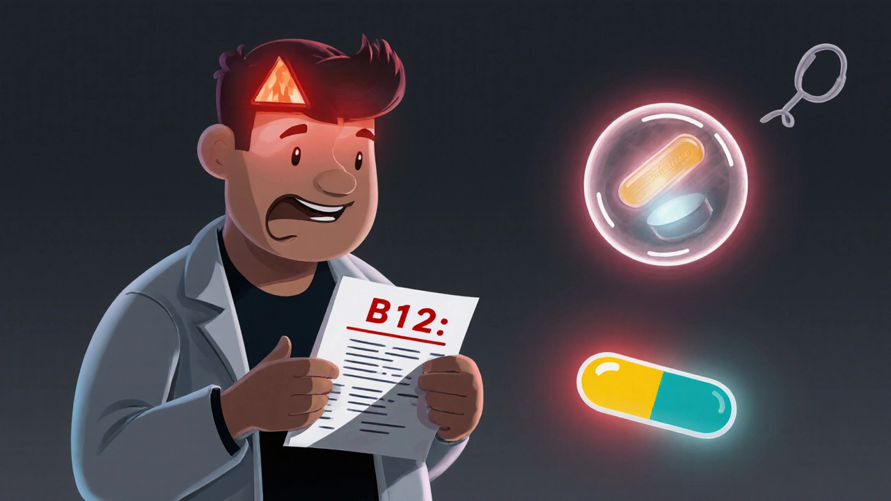 A patient with neurological symptoms beside a low B12 blood test, aided by supplements.