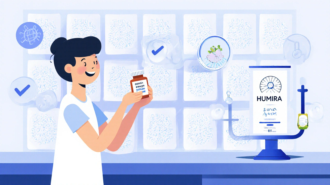 Patient holding cheap generic pill while surrounded by multiple manufacturers and a costly brand-name drug