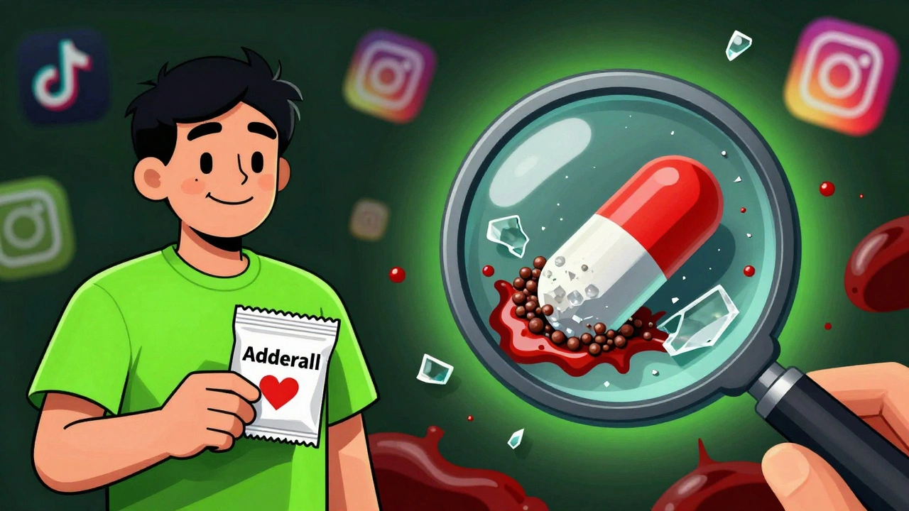 A pill shown in two views: normal outside, filled with poison and glass inside under magnification.