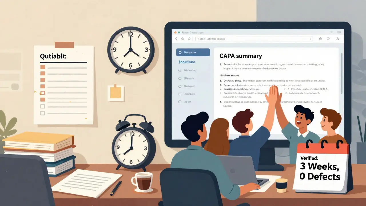 Cluttered paper process vs streamlined digital CAPA system with verified results
