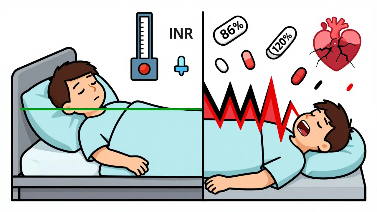 Split image: peaceful patient vs. seizing patient after generic switch, with floating pill percentages.